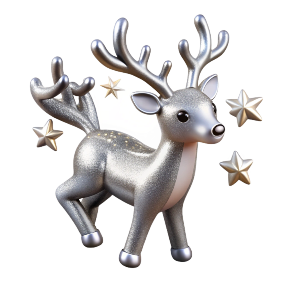 Silver Reindeer with Stars Festive 3D Render png