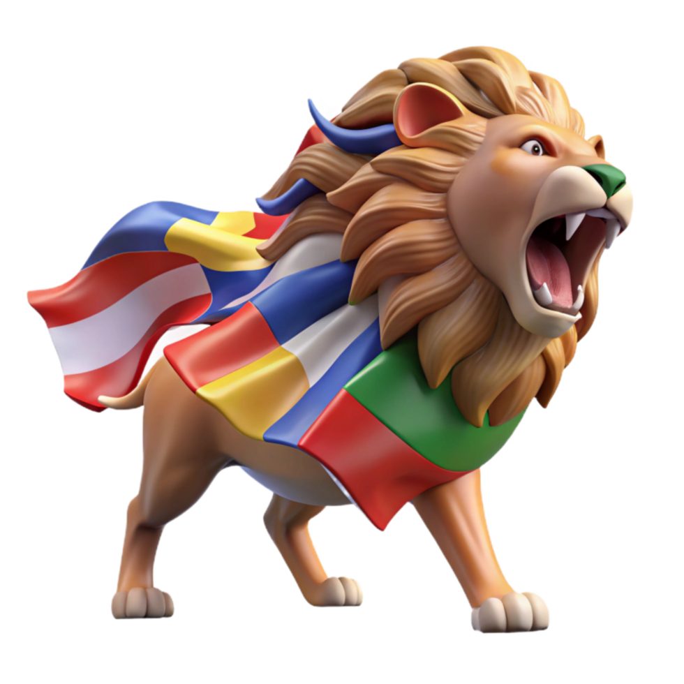 Roaring Lion with Colorful Cape Symbol of Unity and Strength png
