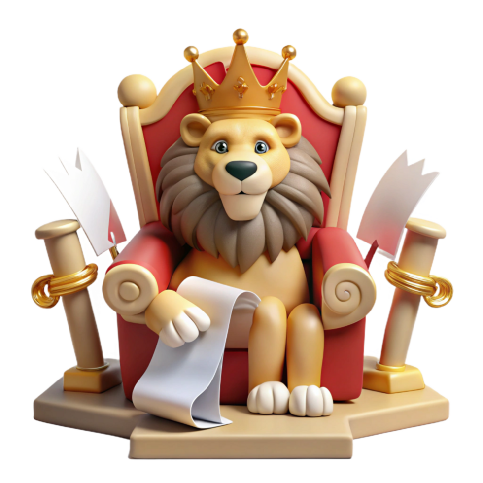 Lion King on Throne with Scroll png