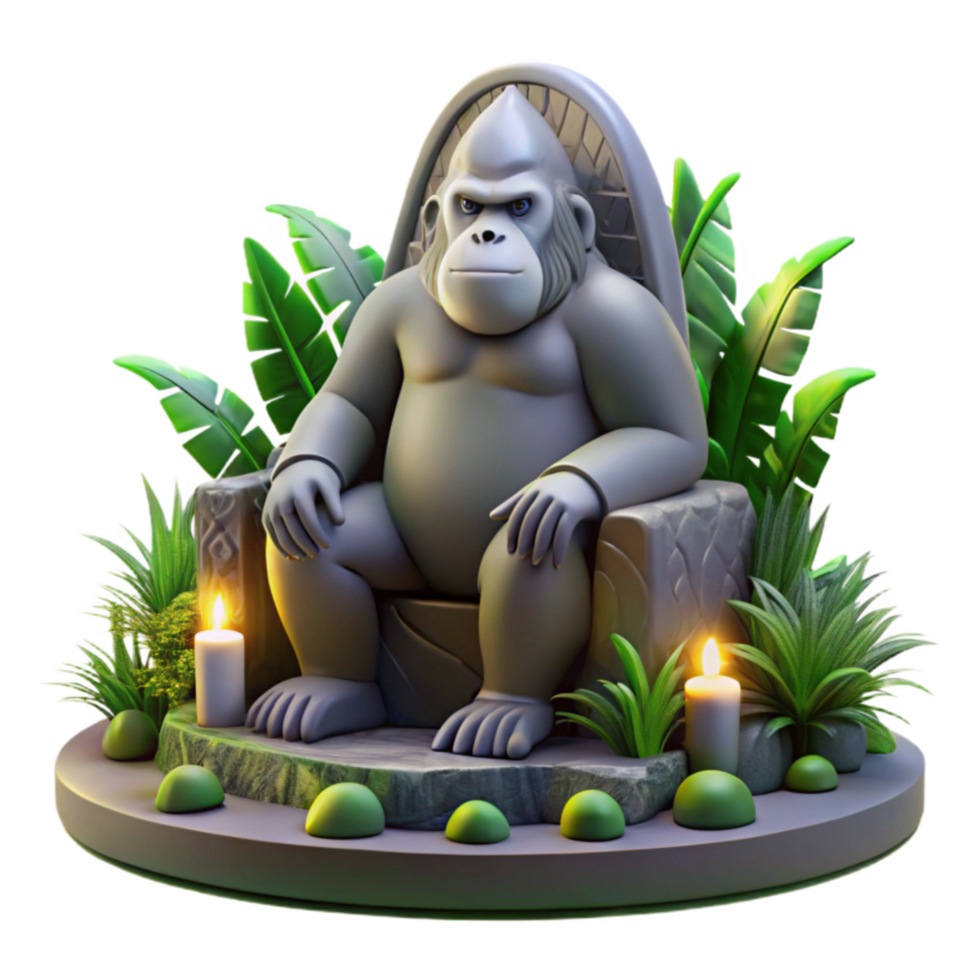 Gorilla King on Throne 3D Render of Jungle Ape png