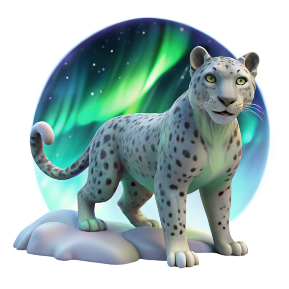 Snow Leopard Aurora Majestic Winter Cat png