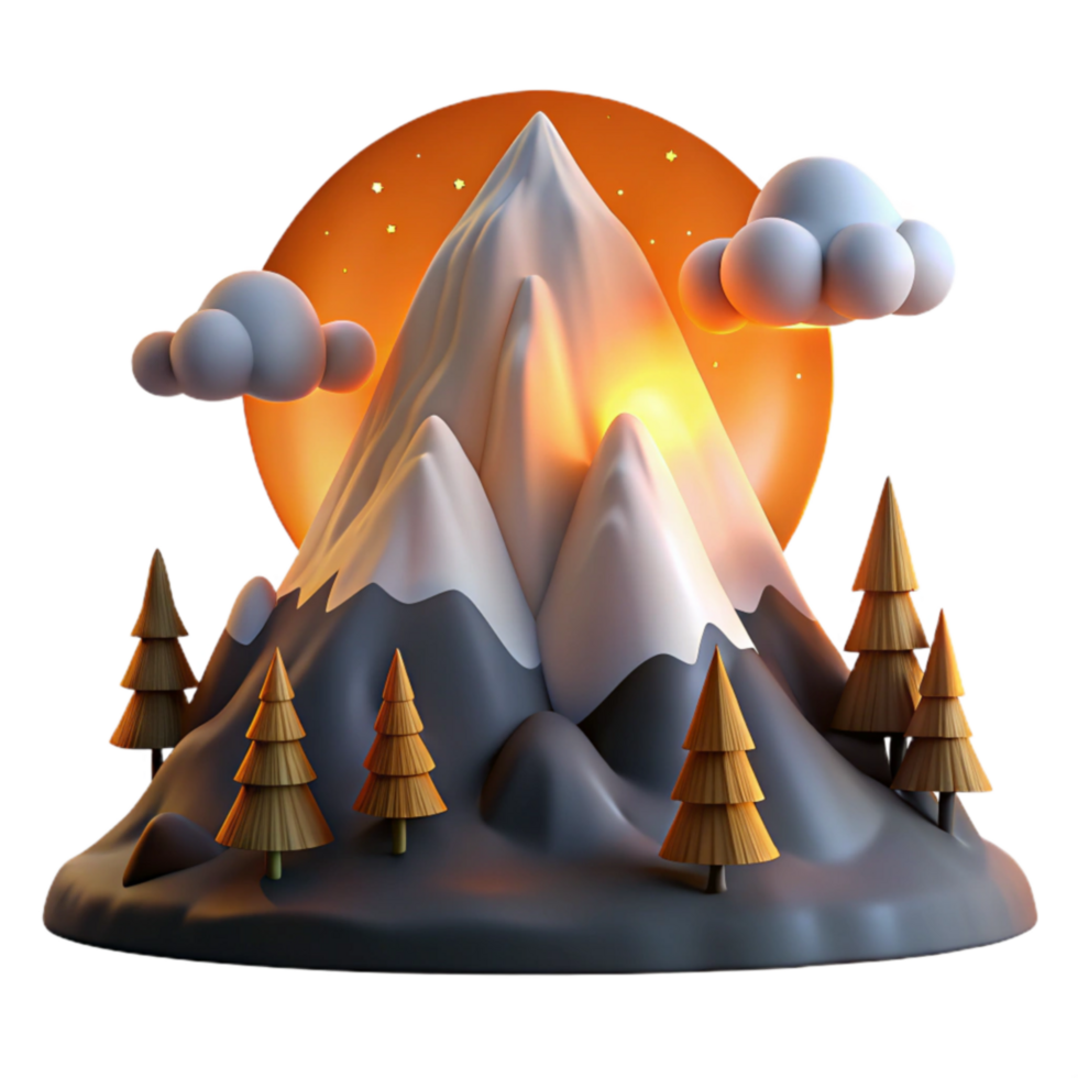 Sunset Mountain Landscape 3D Render of a Scenic Peak png