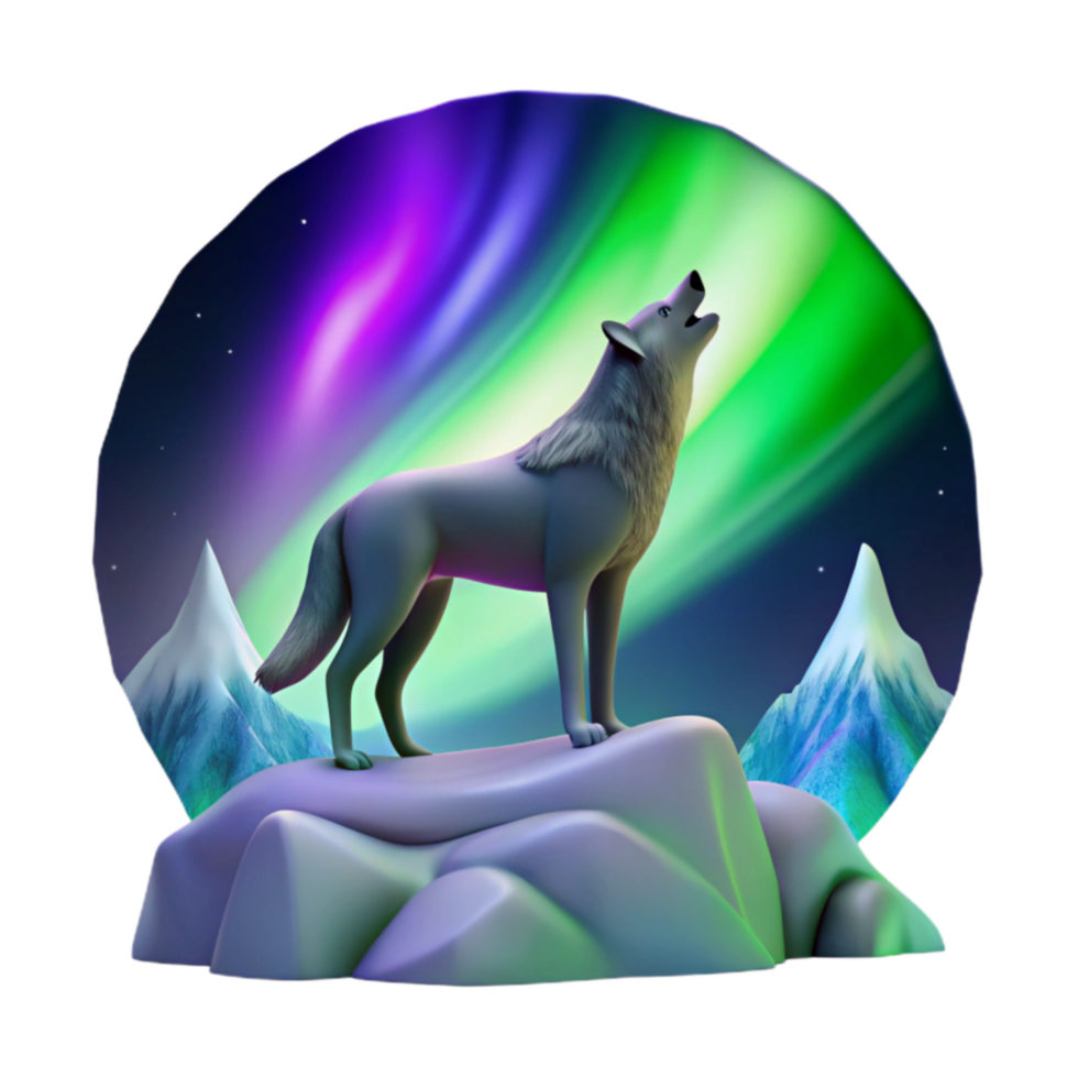 Arctic Wolf Howling Under Aurora Borealis png