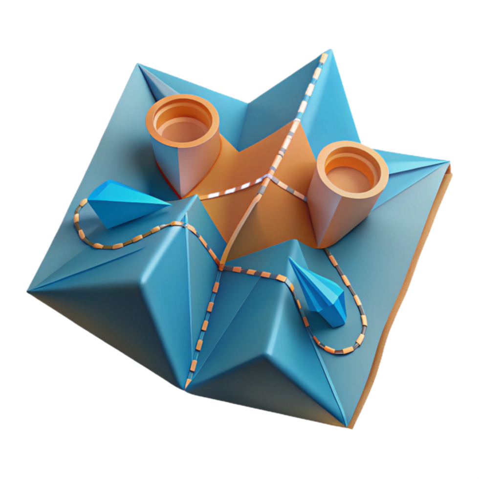 Abstract 3D Geometric Shapes Blue, Orange, and Teal Design png