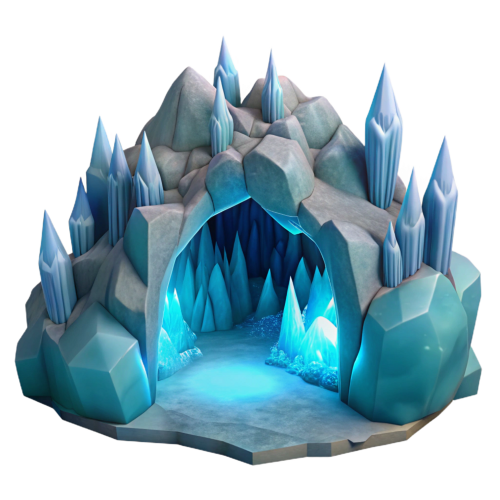 Glowing Ice Cave Crystal Grotto 3D Render png