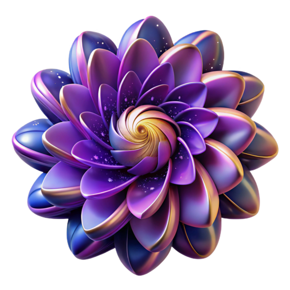 Purple Metallic Flower 3D Render of a Spiral Bloom png