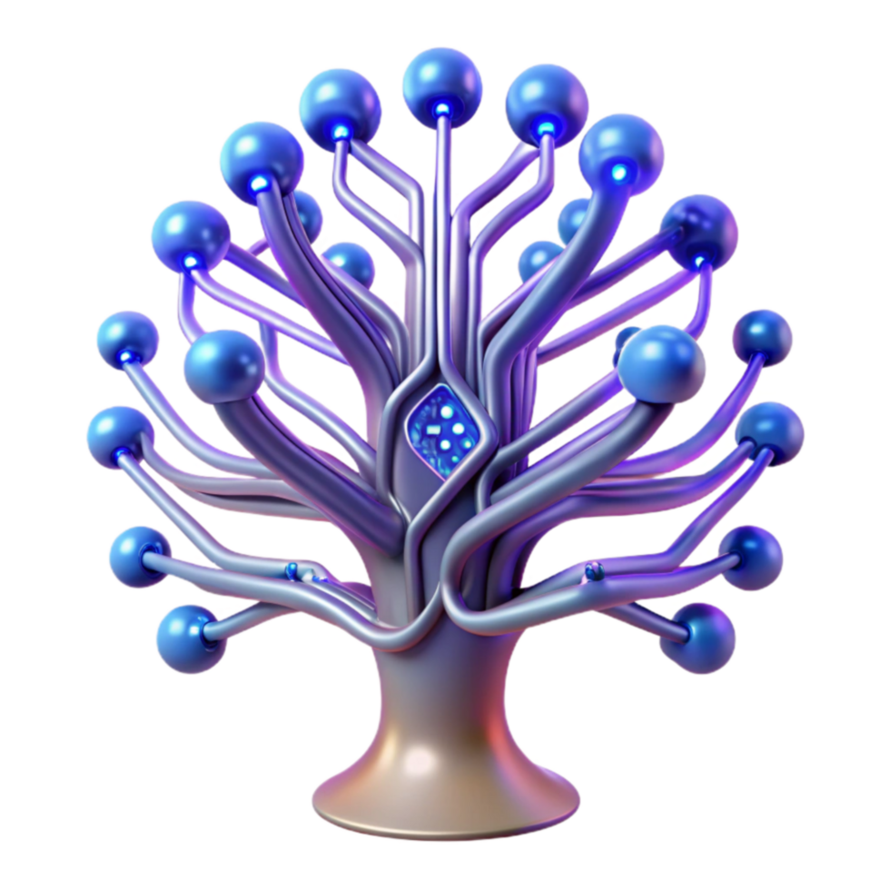 Abstract Network Tree Glowing Nodes Connections png