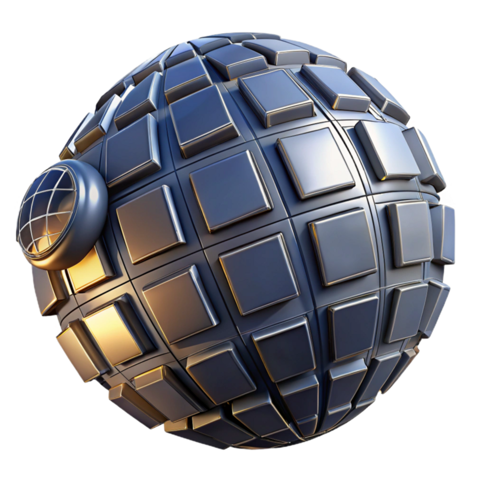 Geometric Sphere 3D Render of Metallic Cubes png