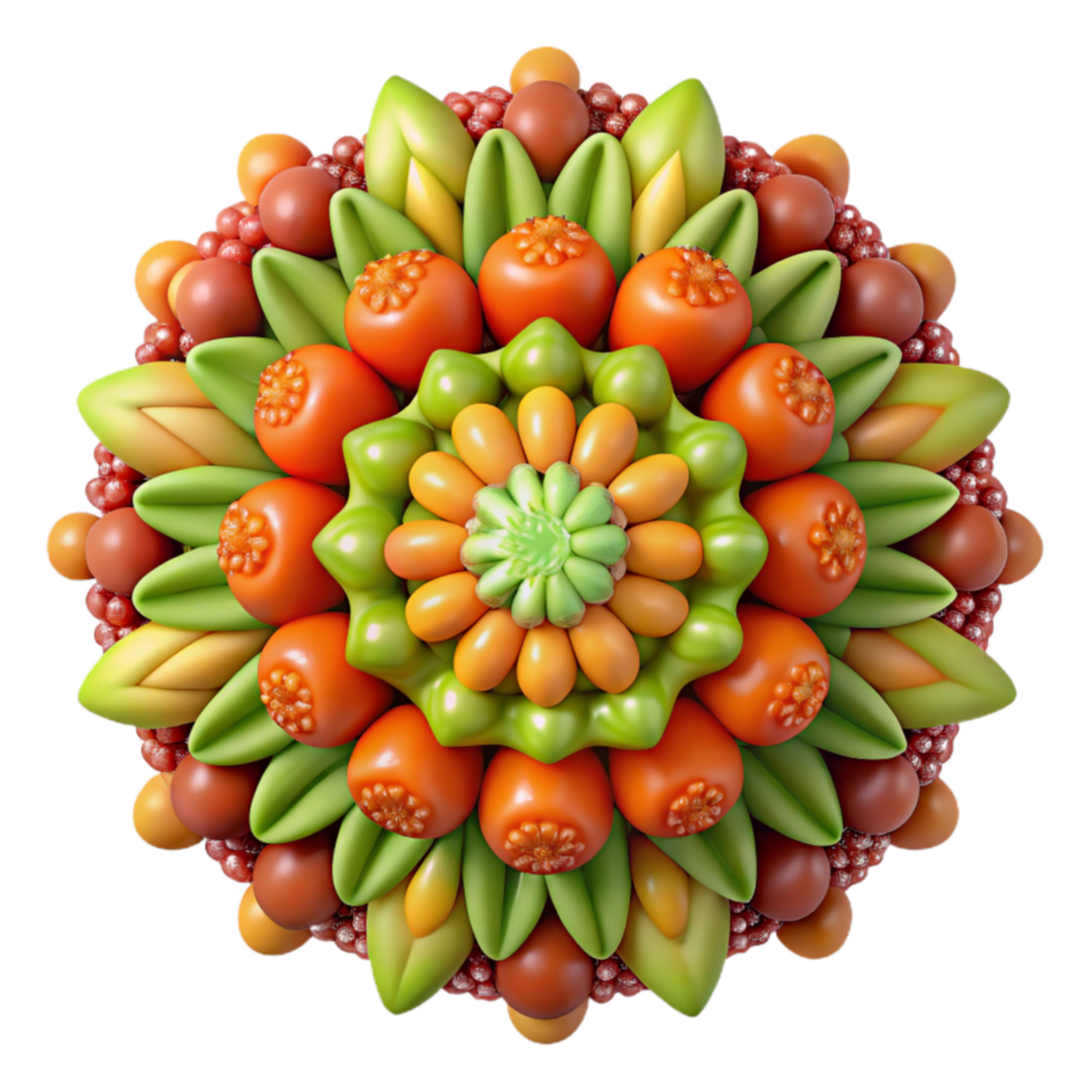 Abstract Fruit Mandala 3D Render of Colorful, Geometric Fruit Design png