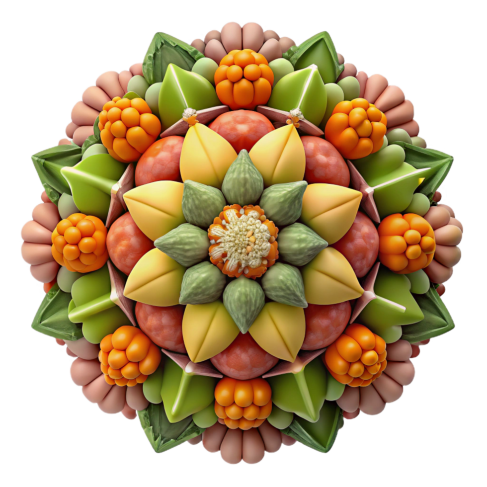 Abstract Fruit Mandala Digital Art of a Flower-like Pattern png