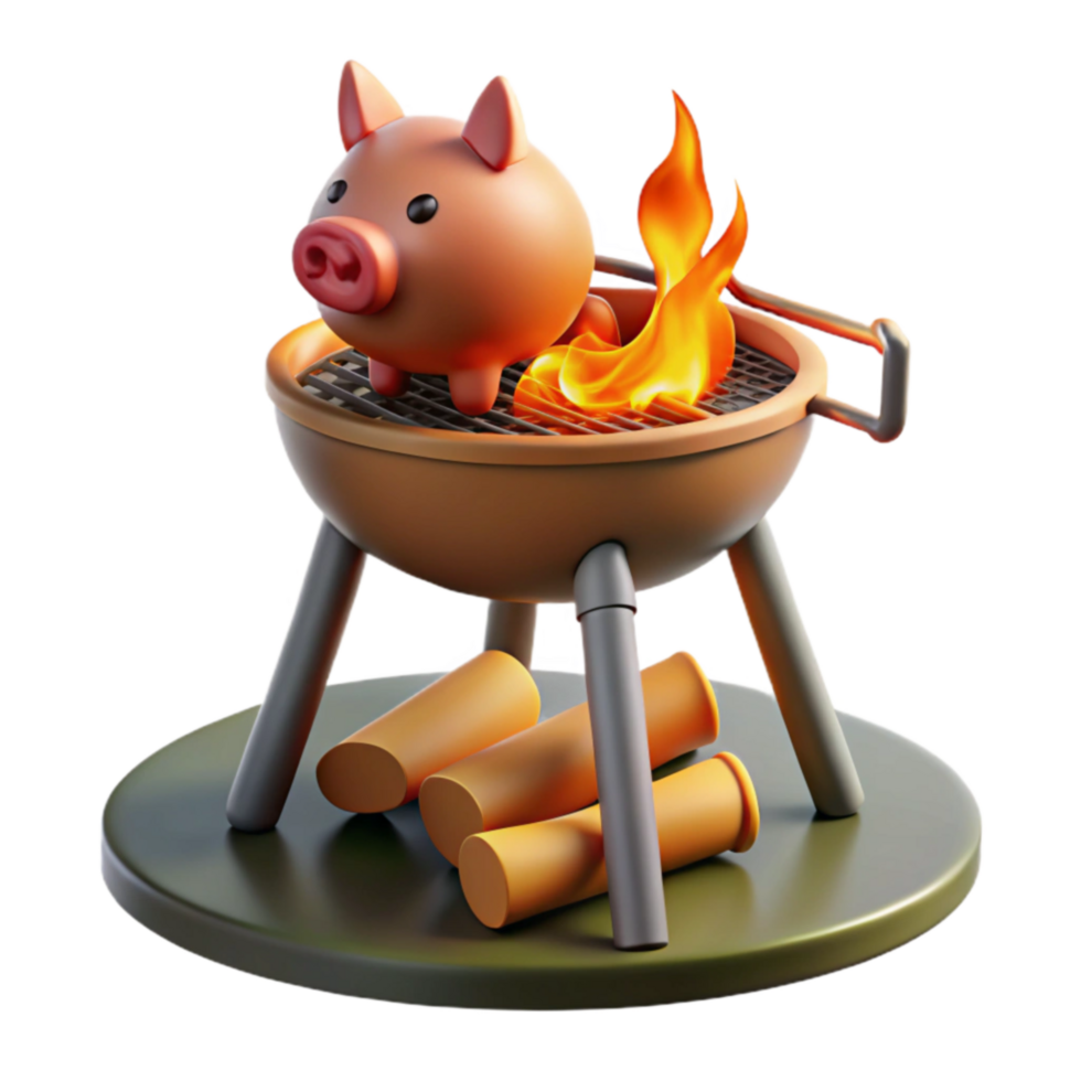 Pig on a Grill 3D Render of Summer BBQ png
