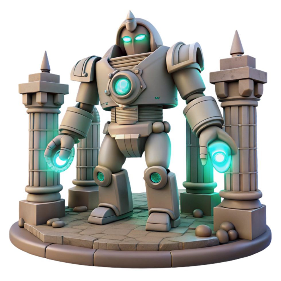Stone Guardian Robot Ancient Columns, Futuristic Design png