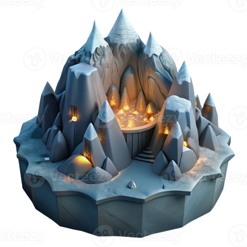 Snowy Mountain Peak with Inner Fire Pit png