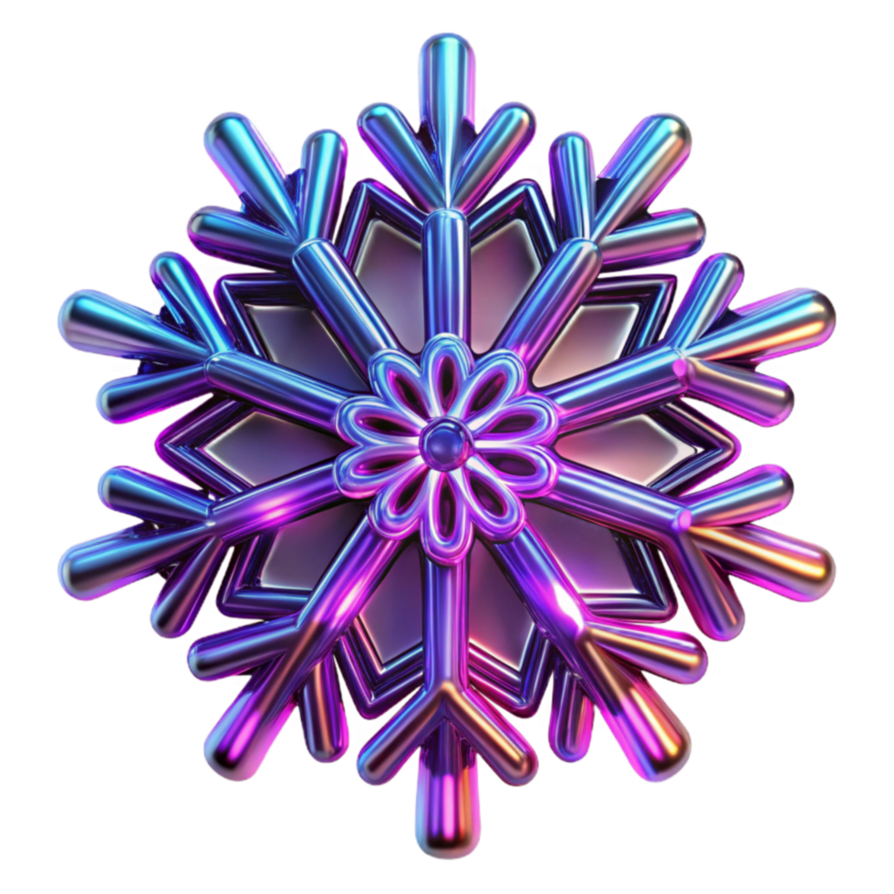 Iridescent Snowflake 3D Render of a Colorful Winter Design png
