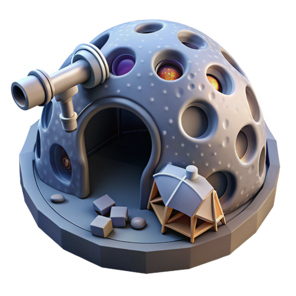 Lunar Observatory Dome Home with Telescope png