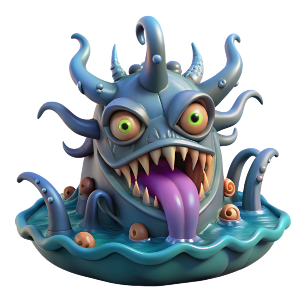 3D Render of a Grotesque Sea Monster png