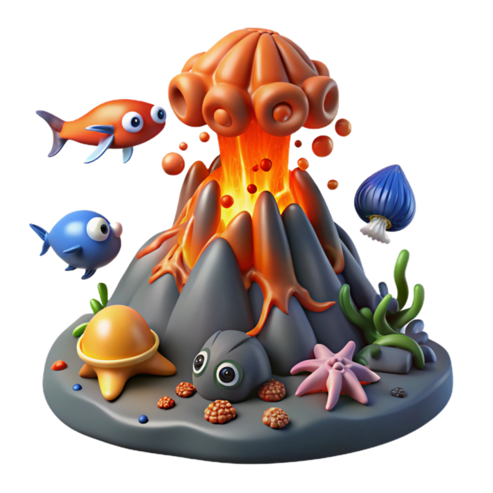 Undersea Volcano 3D Animated Scene with Marine Life png