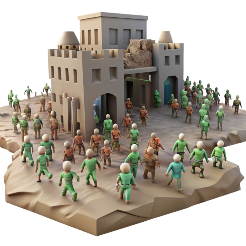 Miniature Figures Siege A 3D Model of a Castle Under Attack png