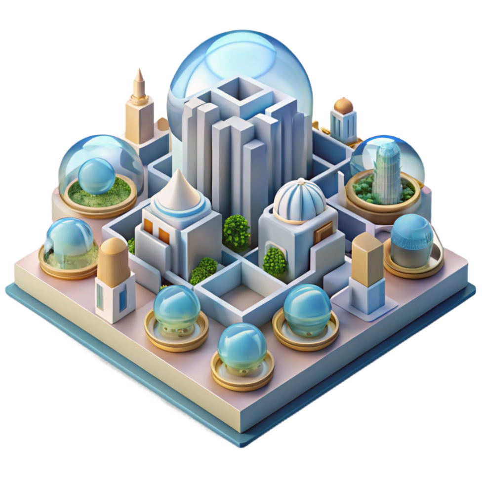 Futuristic Cityscape Domes, Architecture, and Greenery png