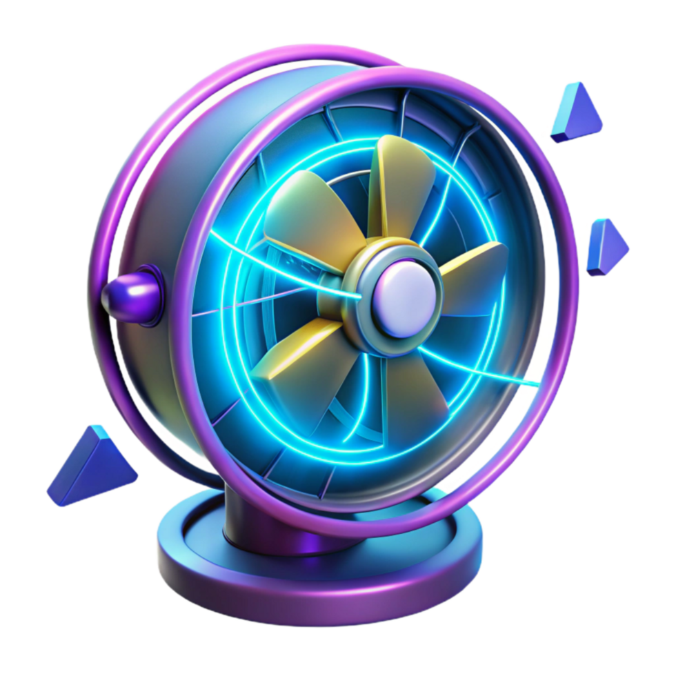 Neon Retro Desk Fan 3D Render png