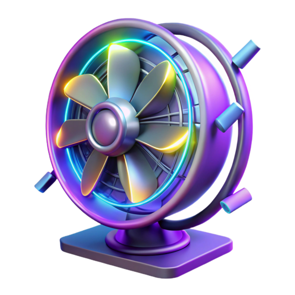 Neon Desk Fan 3D Render of Colorful Cooling Device png