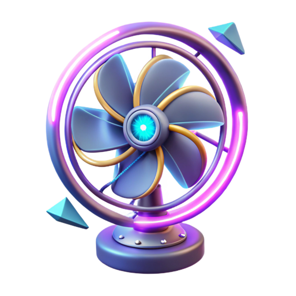 Neon Desk Fan 3D Render of Vibrant Cooling Device png