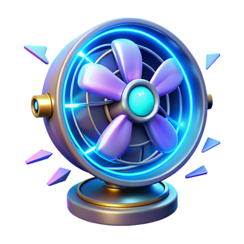 Neon Desk Fan 3D Render of a Colorful Cooling Device png