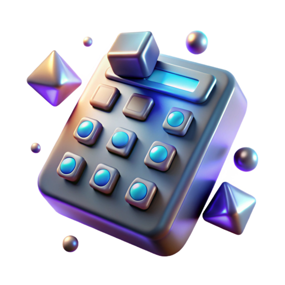 3D Render of Abstract Calculator with Colorful Buttons png