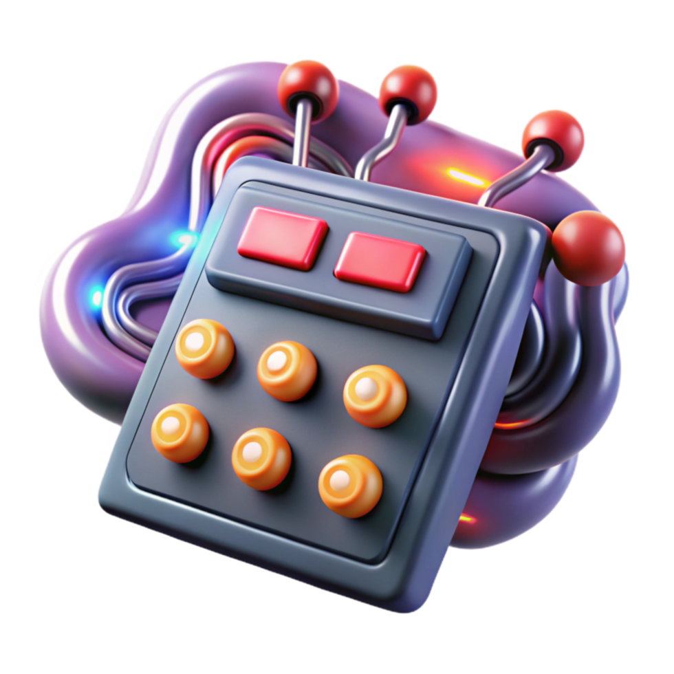 3D Render of Retro Control Panel with Buttons png