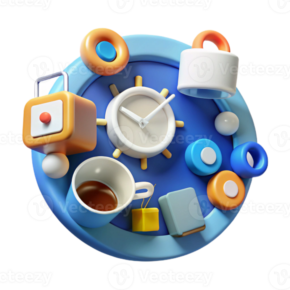 Daily Routine Clock, Coffee, and Calm png