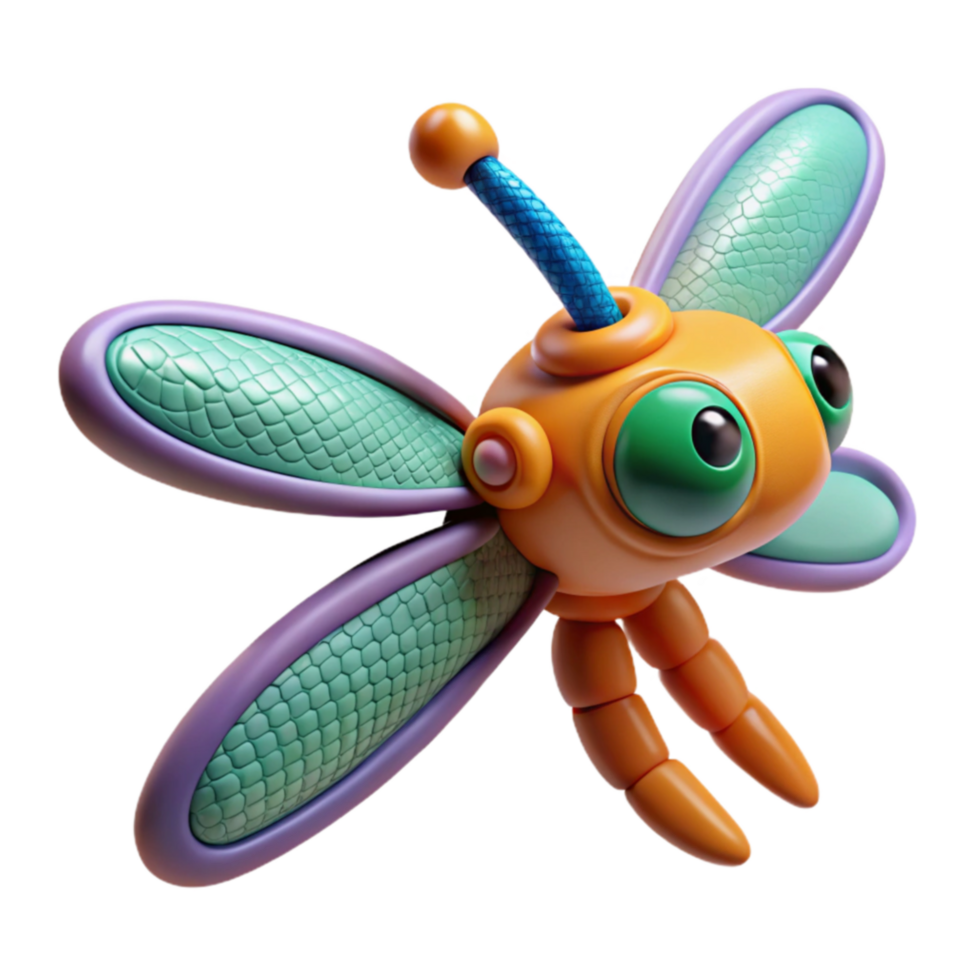 Cute Robotic Dragonfly 3D Render png