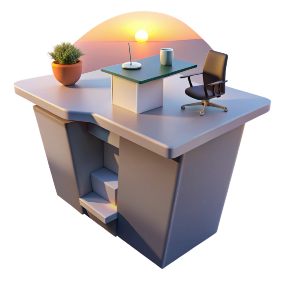 Sunset Office Desk with Integrated Steps png