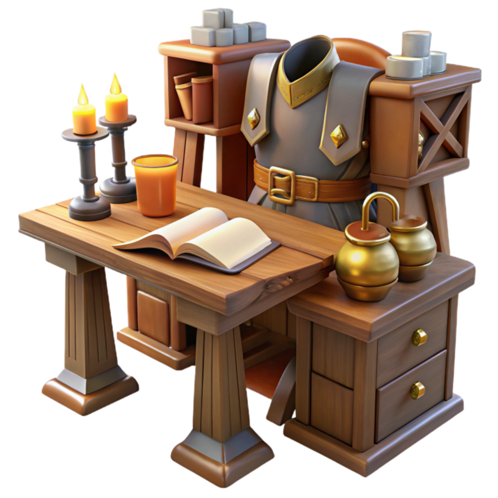 Medieval Study Desk, Armor, and Alchemy png