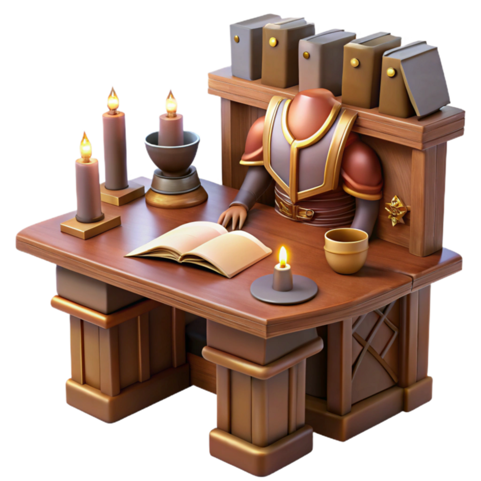 Fantasy Desk Scene Medieval Study with Books and Candles png