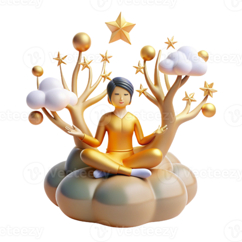 Mindfulness, Meditation, Tranquility Golden Figure in Peaceful Pose png