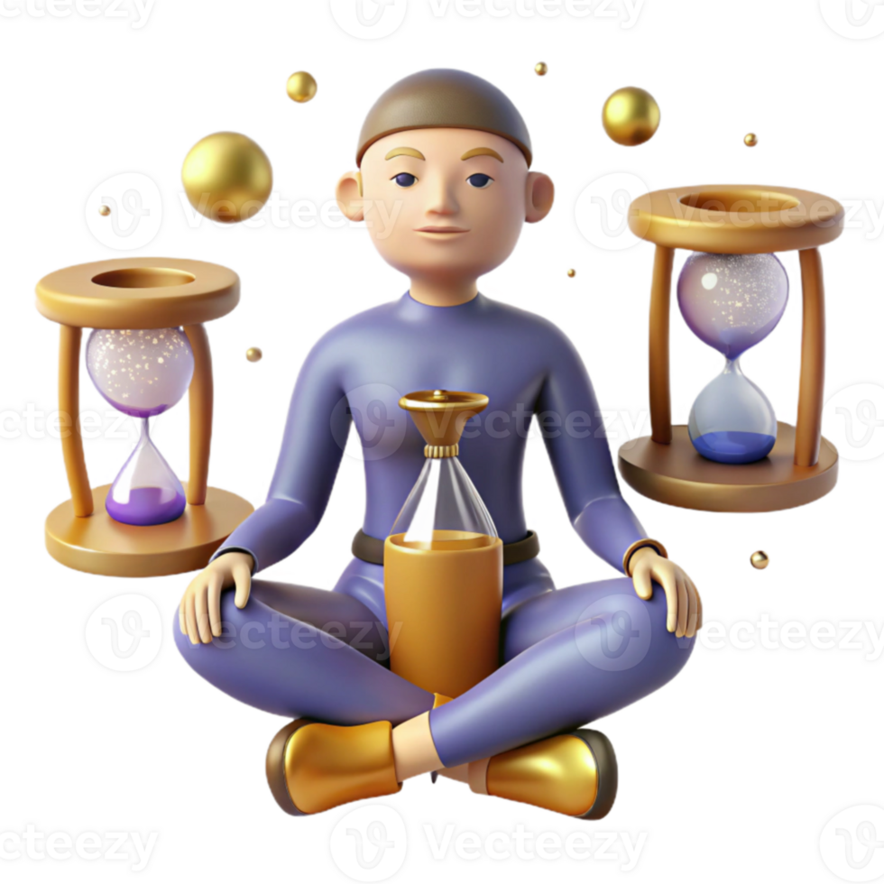 Mindfulness, Time Management, and Inner Peace A 3D Illustration png