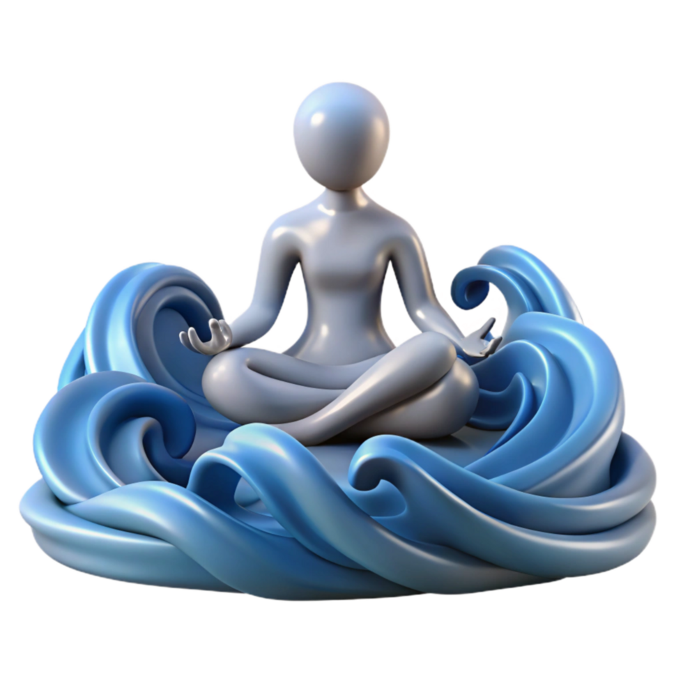 Tranquil Figure in Serene Waves A 3D Meditation Scene png