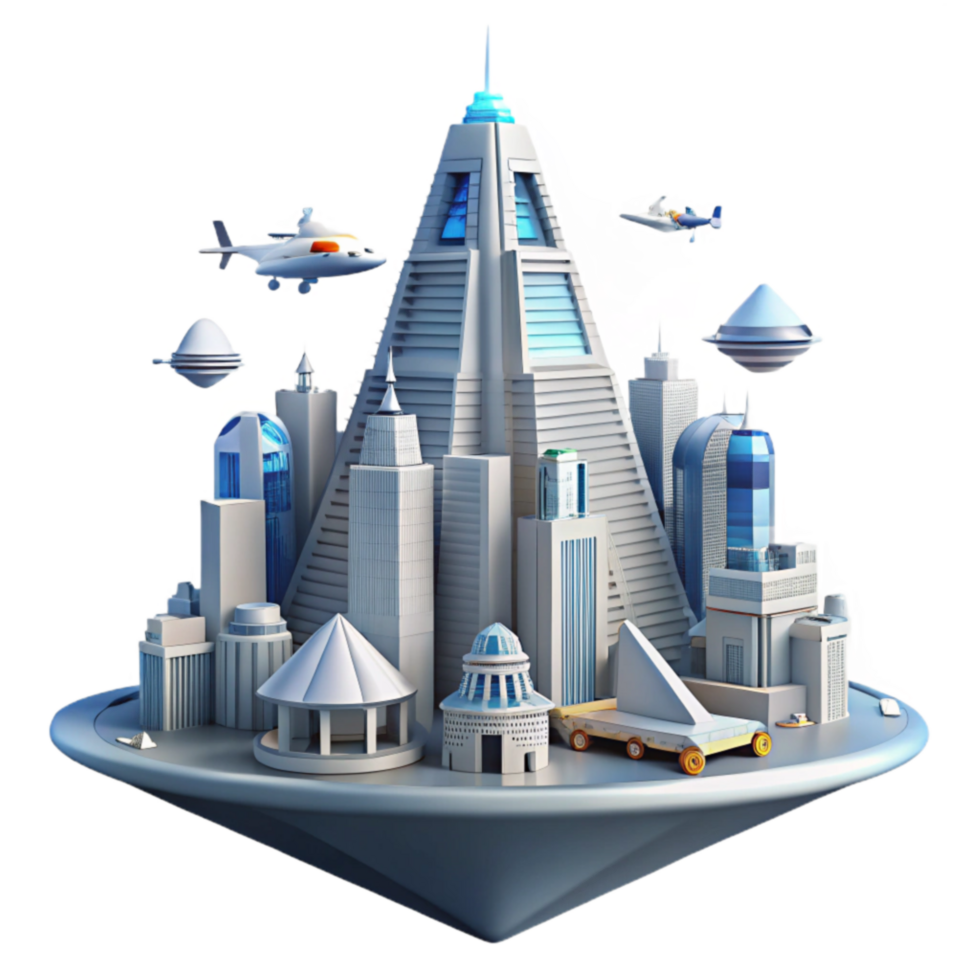 Futuristic Cityscape Flying Vehicles Modern Architecture png
