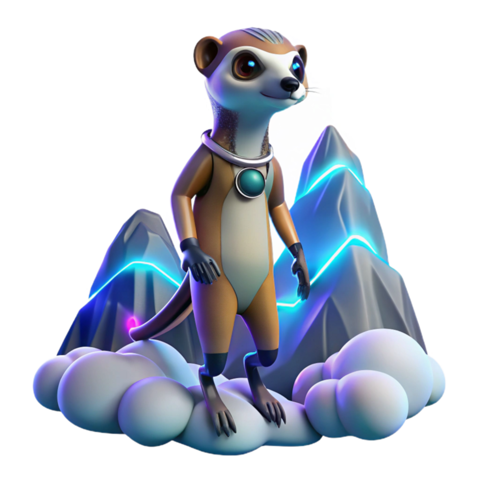 Meerkat on Clouds Above Glowing Mountains png