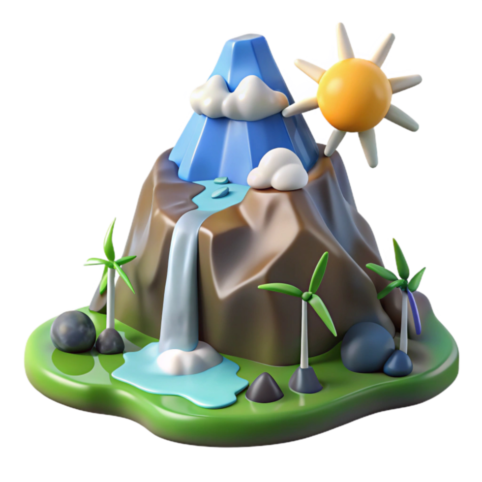 Scenic Mountain Waterfall 3D Render png