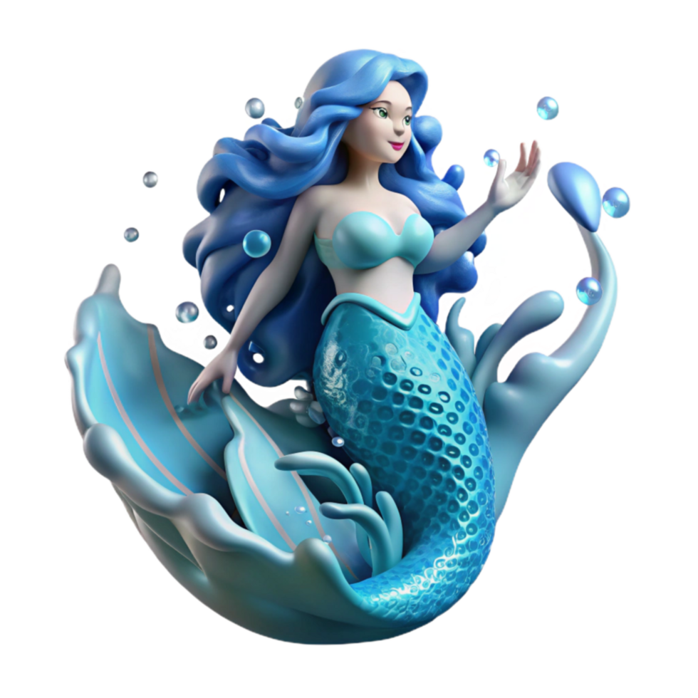 3D Render of a Mermaid on a Wave png