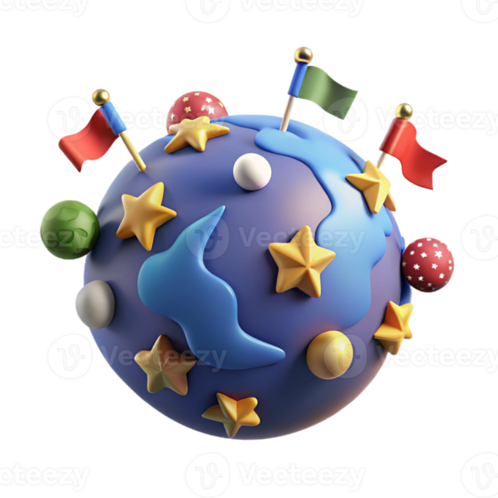 Whimsical 3D Planet Stars, Flags, and Orbs png