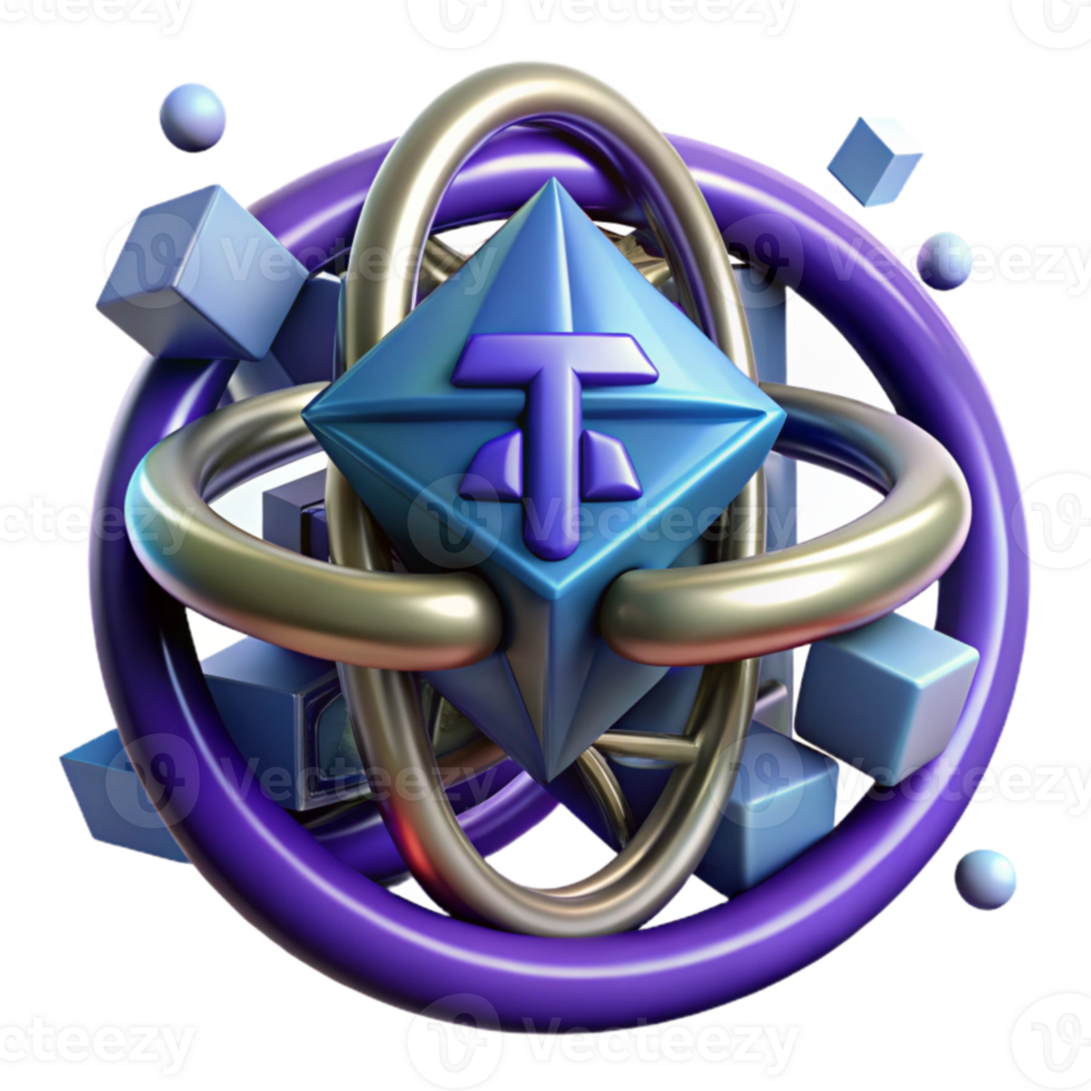 Abstract Crypto Atomic Structure 3D Render png