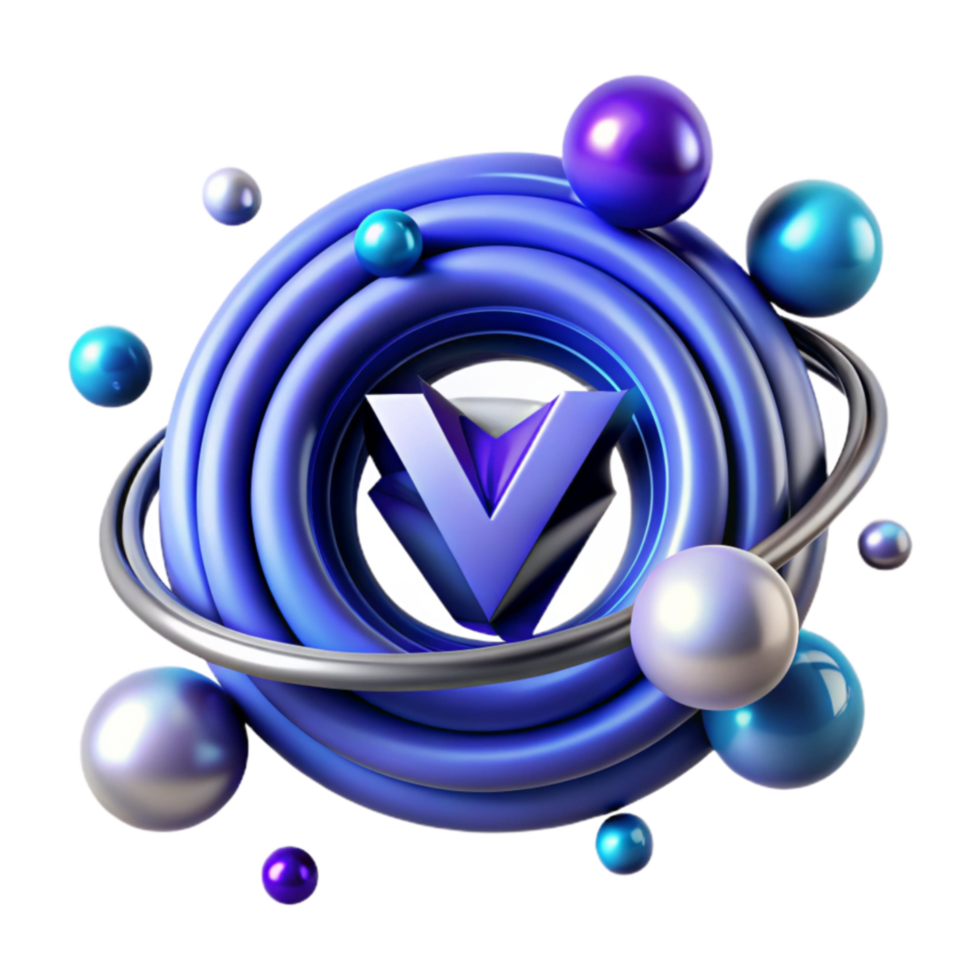 Abstract 3D V Letter Design with Orbiting Spheres png