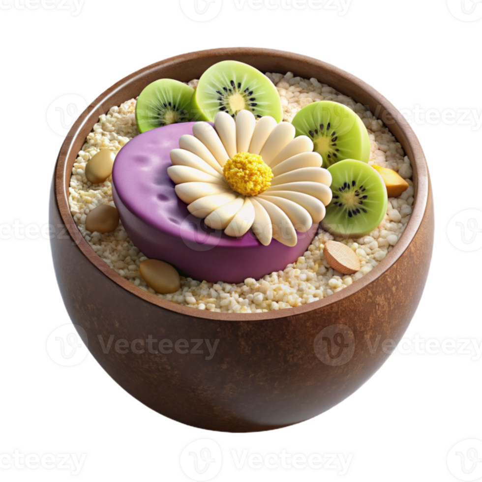 Delicious Fruit Grain Bowl with Flower Garnish png