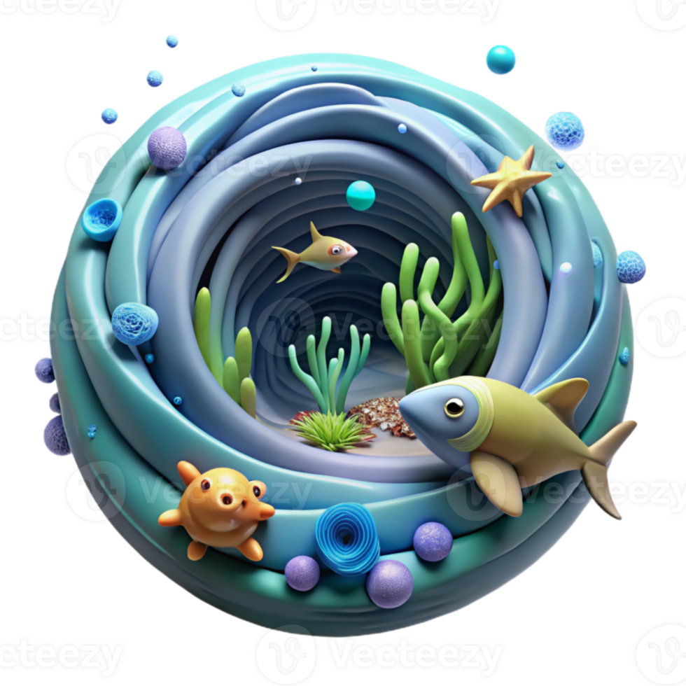 Whimsical Underwater World 3D Ocean Scene png