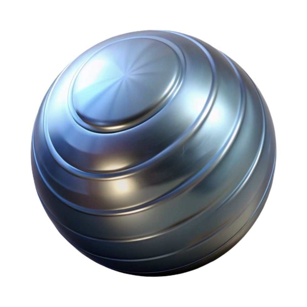 Metallic Sphere, Concentric Rings, 3D Render, Abstract Background, Geometric Shape, Polished Surface, Reflective Object, Blue Hues, Circular Design, Smooth Texture png