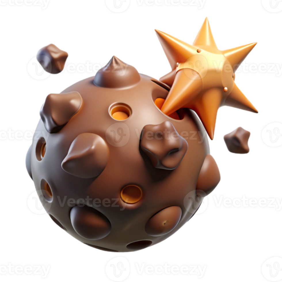 Asteroid Collision 3D Render of Chocolate Planet Impact png