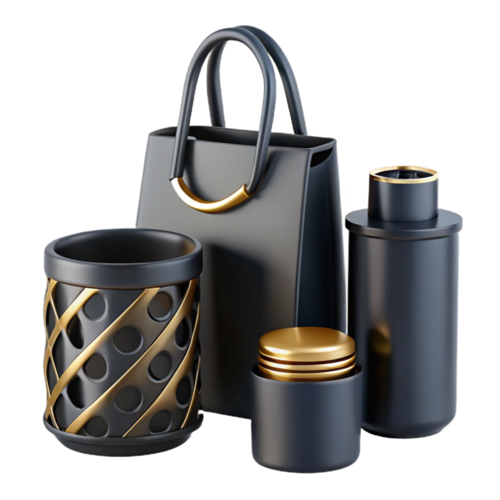 Elegant Black Gold Gift Set Luxury Accessories png