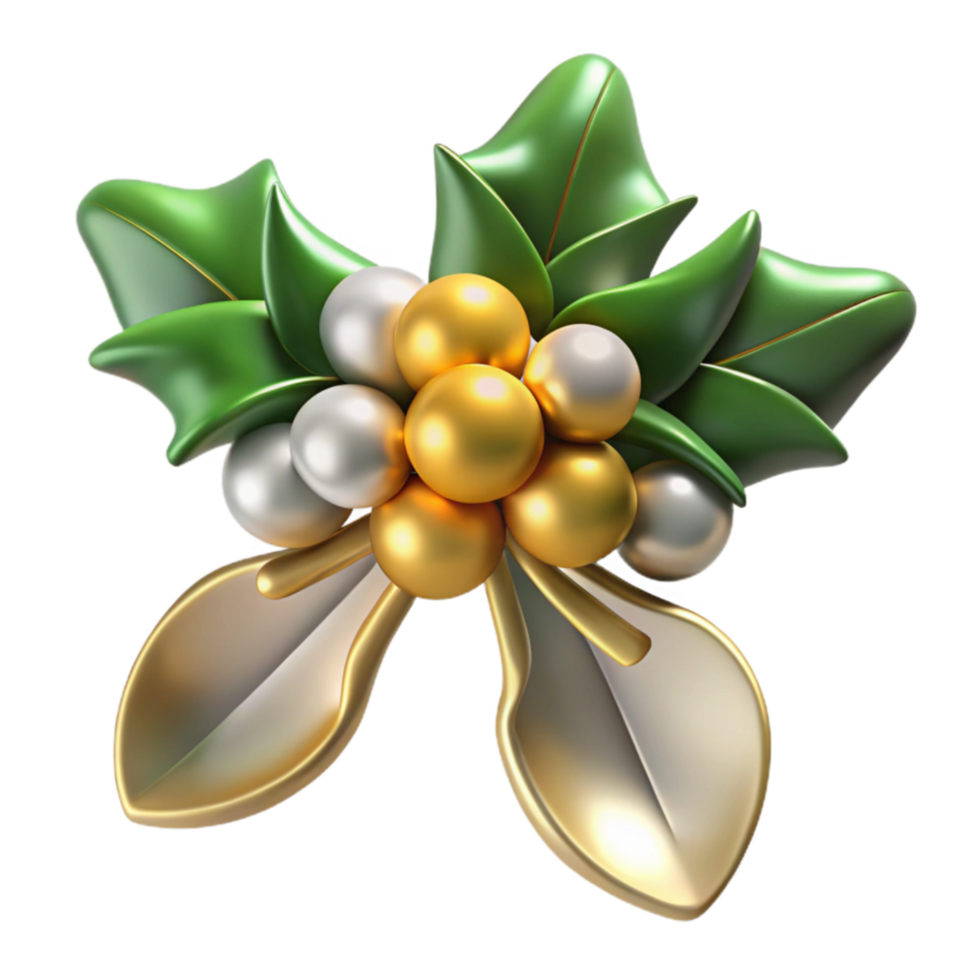 Festive Gold and Silver Holly Berry Ornament png